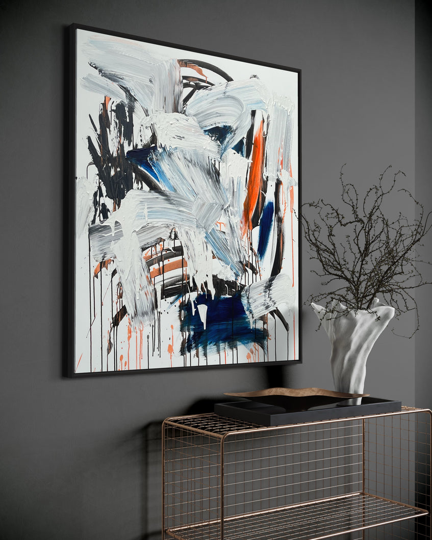 Orange, blue & black (100 x 120 cm)