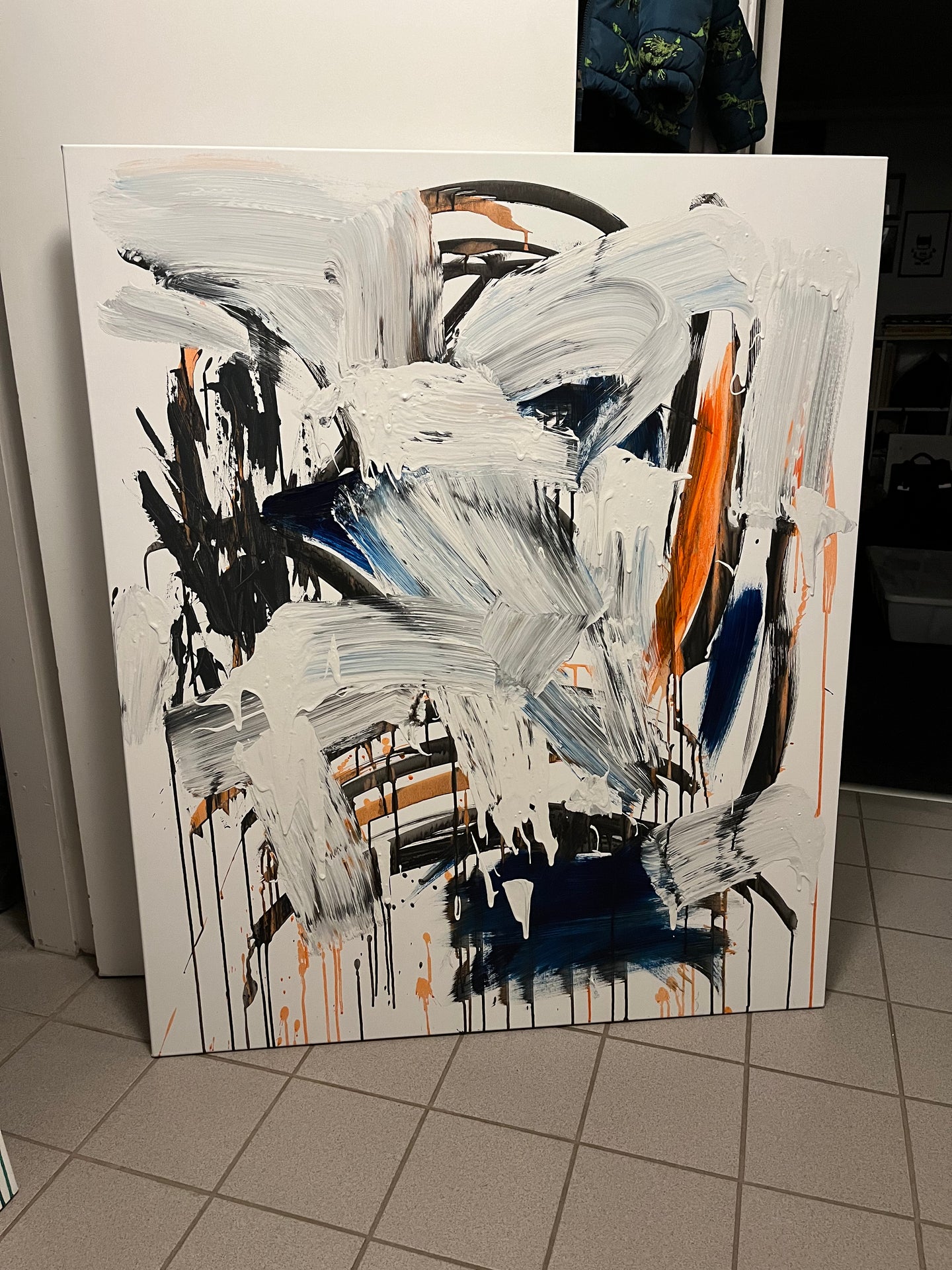 Orange, blue & black (100 x 120 cm)
